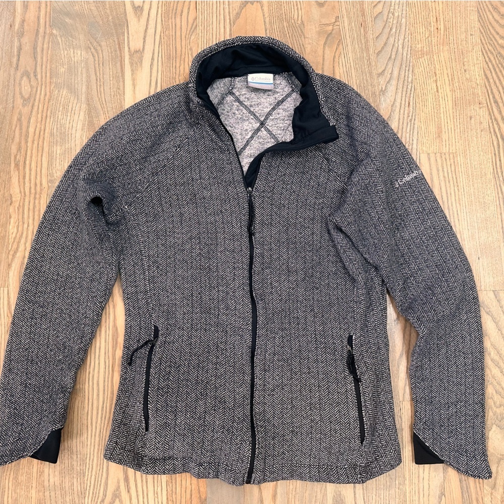 Columbia Women's Black and Gray Full-Zip Sweater Jacket
